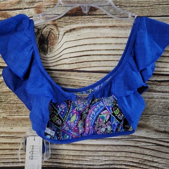 "Vera Bradley " Woman's bikini top  Size: Small  blue/Embroidered floral NWT - Picture 1 of 8